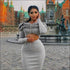 Off-the-Shoulder Plush Zipper Long-sleeve Top And Bodycon Skirt Two-piece set