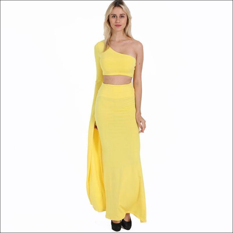 One Shoulder Long-sleeve Design Crop Top Tight Fish Tail 