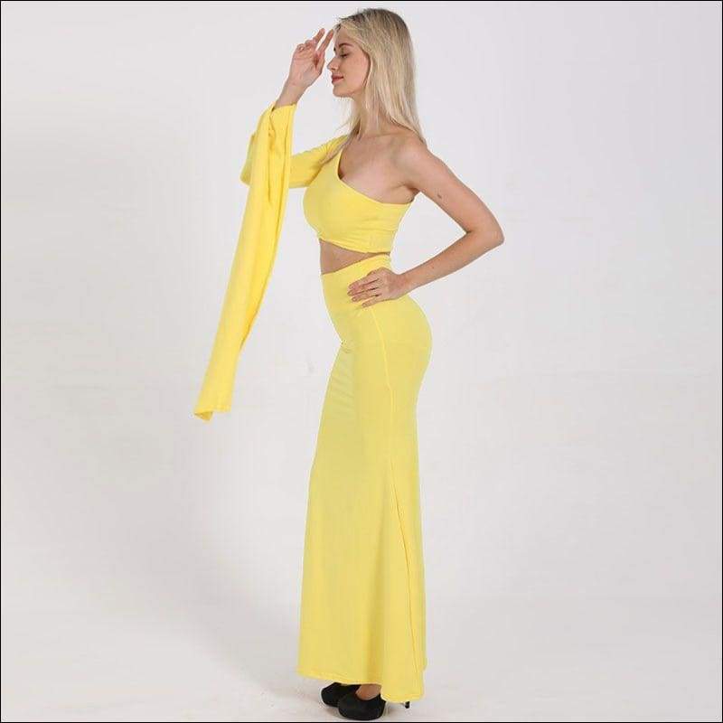 One Shoulder Long-sleeve Design Crop Top Tight Fish Tail 