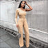 One-shoulder Long Sleeve Lace-up Wide Leg Jumpsuits