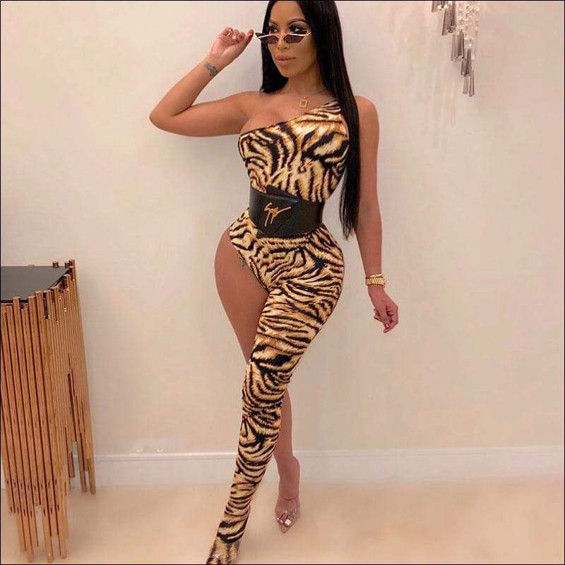 One-shoulder Sleeveless Irregular Jumpsuits - S / Brown - 