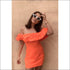 Orange Bardot Ruffle Mini Dress