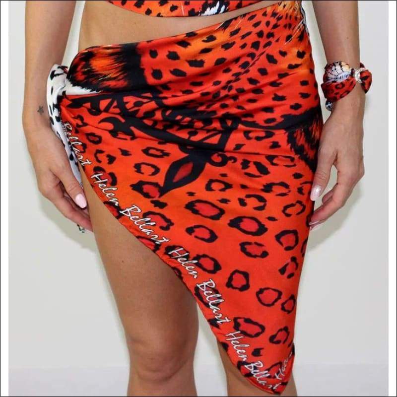 Orange Leopard silk scarf 110x110 cm pareo - Tops & Pareos