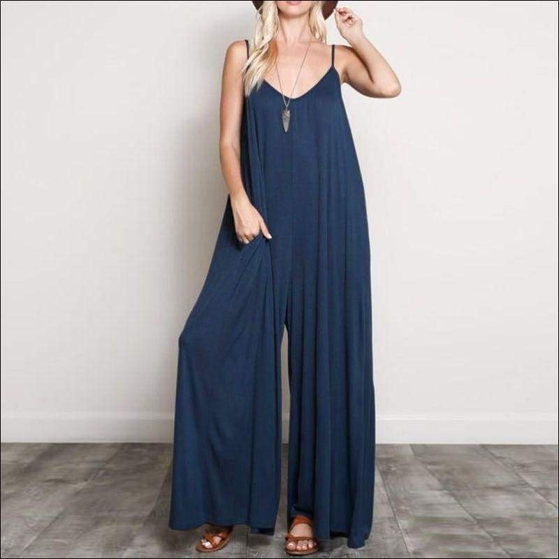 Oversize V Neck Spaghetti Strap Wide-leg Jumpsuits - S / 