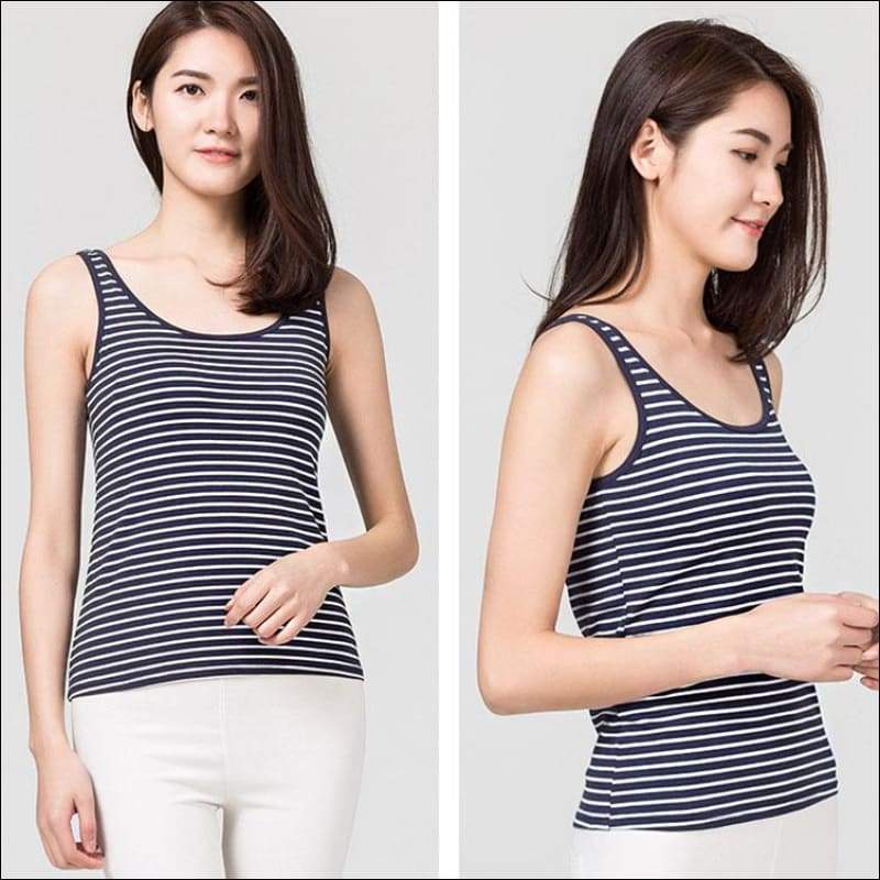 Padded Classic Stripes Slim Cotton Tank Top - M / Navy - 