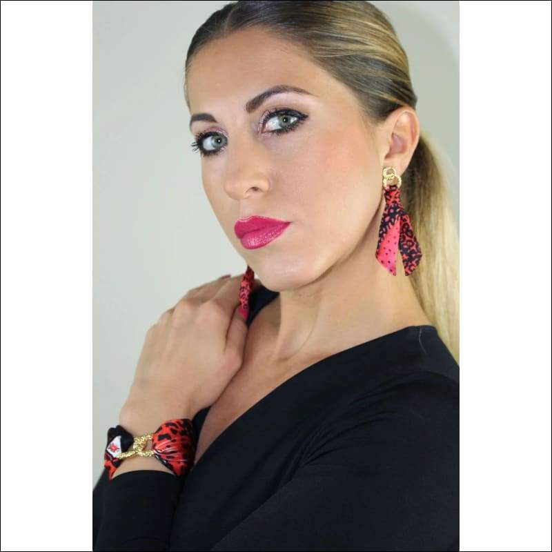 Panther silk tie earring - Gold - Earrings