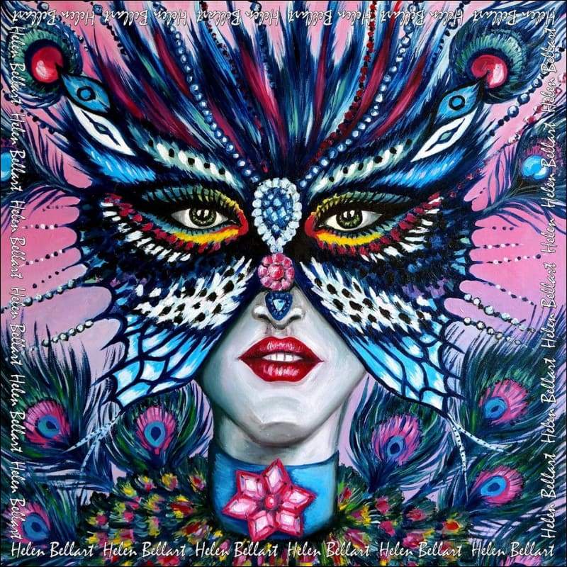 Peacock Mask silk scarf 45x45 - Silk Scarves