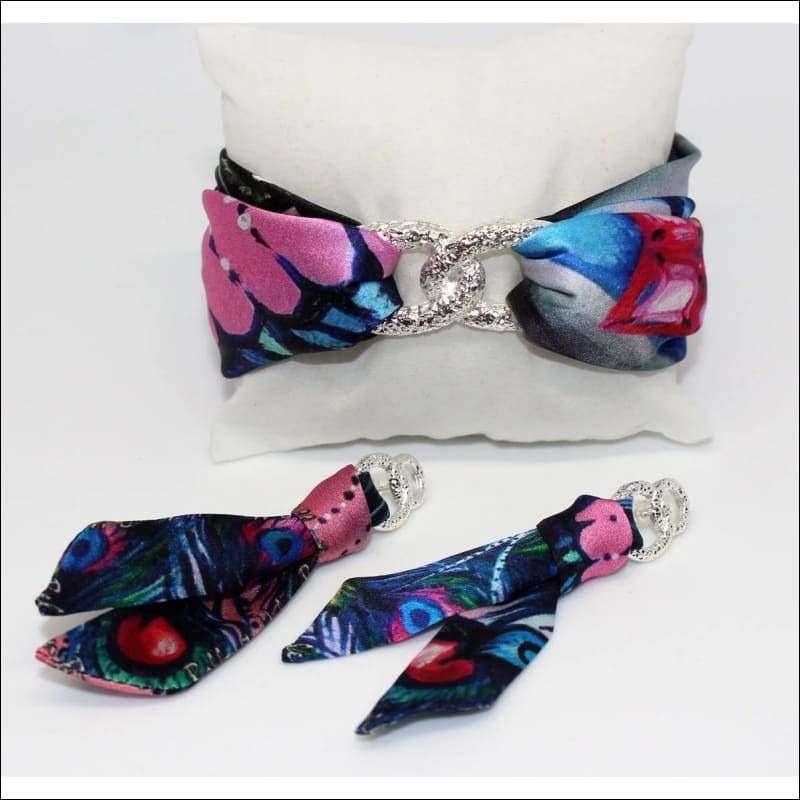 Peacock Mask silk tie earring - Gold - Earrings