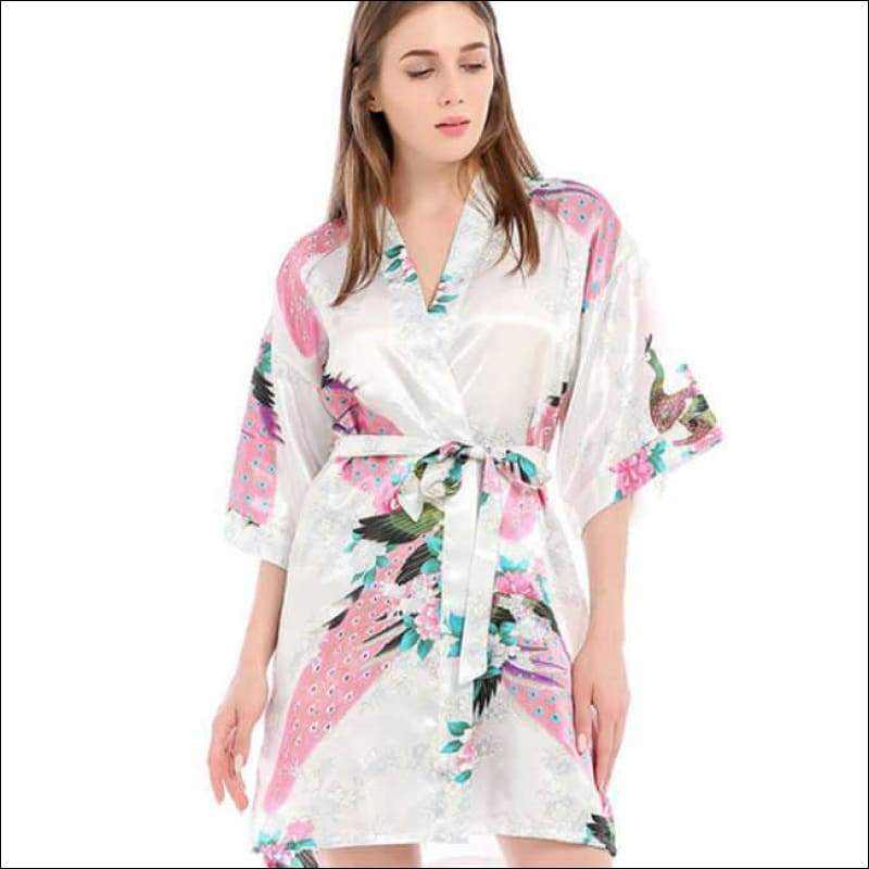 Peacock Printing Night-robe - S / White - Lingerie & Sleep