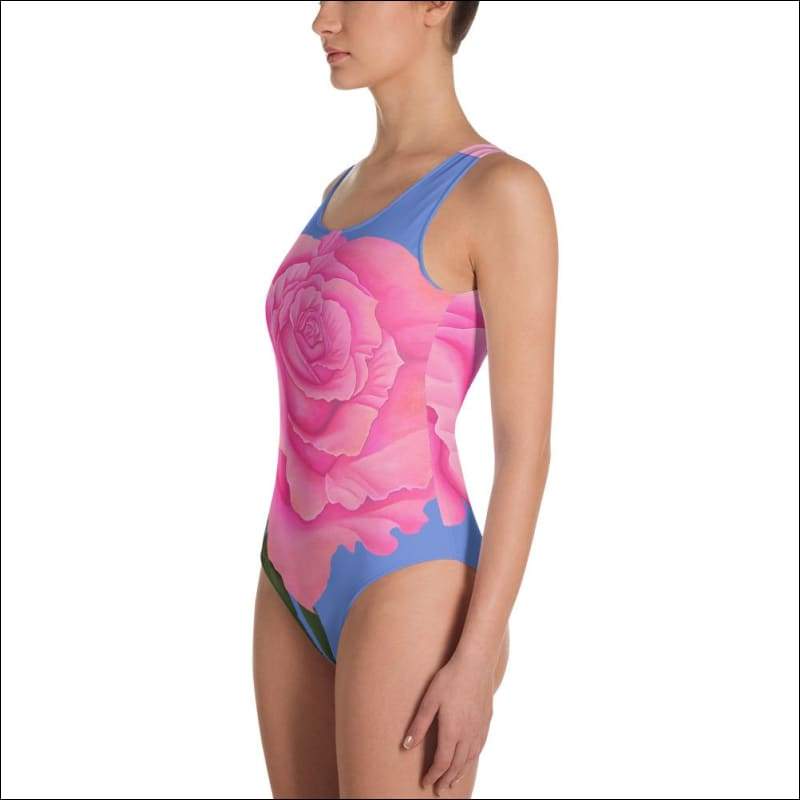 Pink and Blue Rose One-Piece Swimsuit - Swimwear