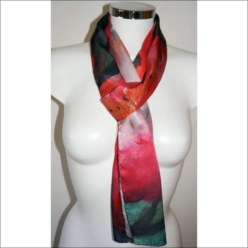 Pink flower silk scarf 180x45 cm - Silk Scarves