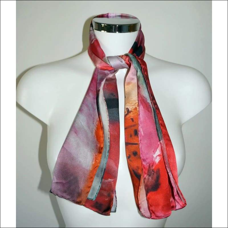 Pink flower silk scarf 210x25 cm - Silk Scarves