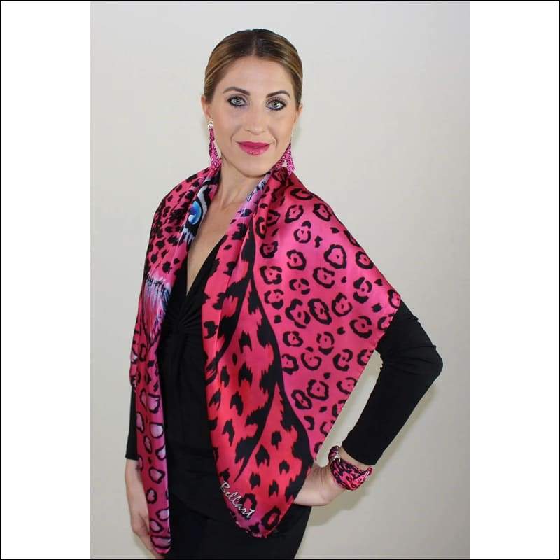 Pink Leopard silk scarf 110x110 cm - Silk Scarves