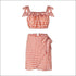 Pink Plaid Design Flouncing Crop Top Irregualr Skirt Set