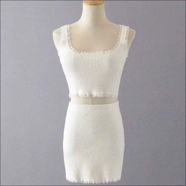 Plain Color Classic Rib-knit Lace Fringed Stretchy