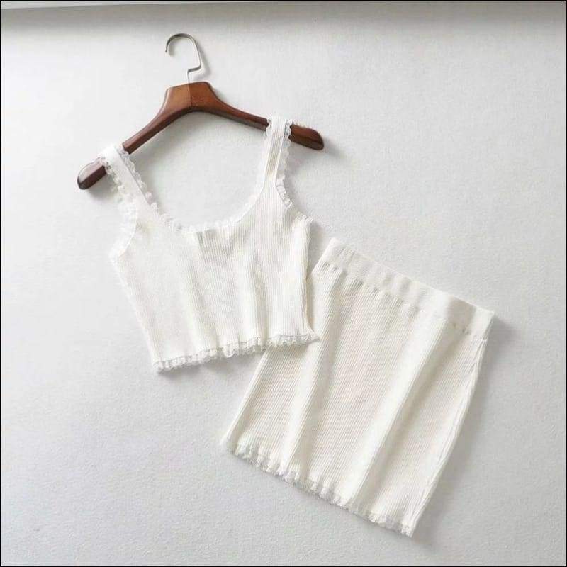 Plain Color Classic Rib-knit Lace Fringed Stretchy - S / 