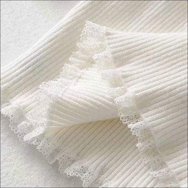Plain Color Classic Rib-knit Lace Fringed Stretchy