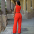 Plain Pattern Sleeveless Wide-leg Wrapped Jumpsuits