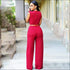 Plain Pattern Sleeveless Wide-leg Wrapped Jumpsuits