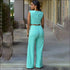 Plain Pattern Sleeveless Wide-leg Wrapped Jumpsuits