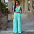 Plain Pattern Sleeveless Wide-leg Wrapped Jumpsuits