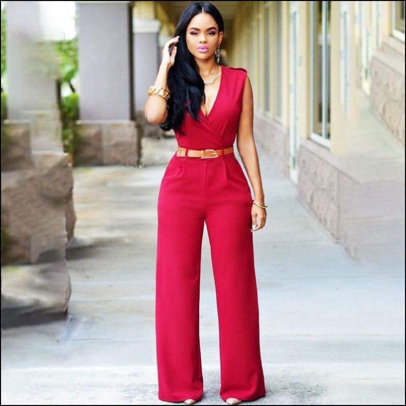 Plain Pattern Sleeveless Wide-leg Wrapped Jumpsuits - S / 