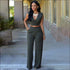 Plain Pattern Sleeveless Wide-leg Wrapped Jumpsuits