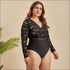 Plus Size Deep V-neck Lace Long-sleeve Bodysuits