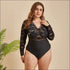 Plus Size Deep V-neck Lace Long-sleeve Bodysuits