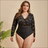 Plus Size Deep V-neck Lace Long-sleeve Bodysuits