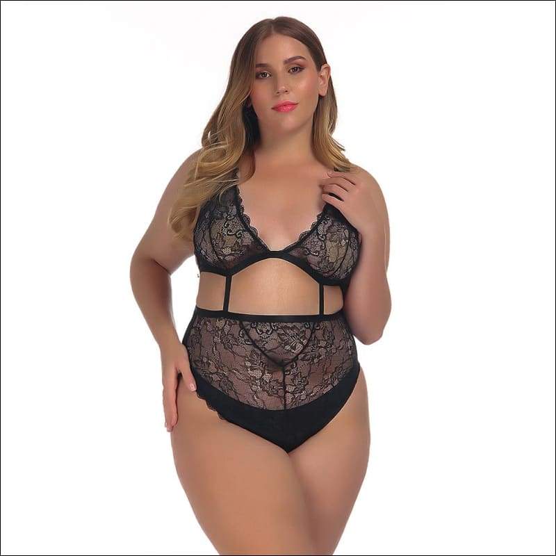 Plus Size Lace Backless Hollow Bodysuits - 4XL / Black - 