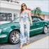 Plus Size Lace-up Print Sling Jumpsuits