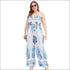 Plus Size Lace-up Print Sling Jumpsuits