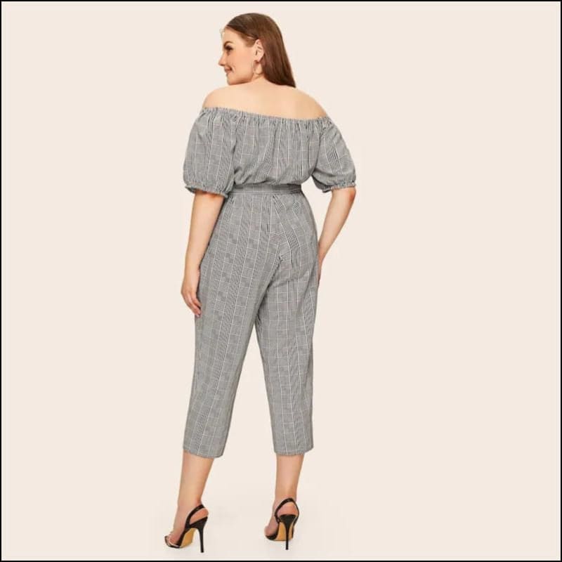 Plus Size Off-the-Shoulder Plaid Lace-up Jumpsuits - 4XL / 