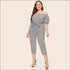 Plus Size Off-the-Shoulder Plaid Lace-up Jumpsuits