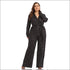 Plus Size Plaid V-neck Long Sleeve Lace-up Jumpsuits