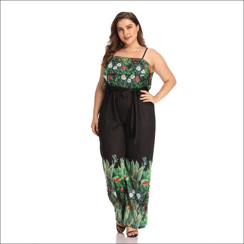 Plus Size Print Sling Wide-legged Jumpsuits - Plus Size