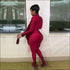 Plus Size Solid Color Zipper Stand-collar Slim Jumpsuits