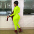 Plus Size Solid Color Zipper Stand-collar Slim Jumpsuits