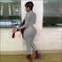 Plus Size Solid Color Zipper Stand-collar Slim Jumpsuits