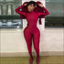 Plus Size Solid Color Zipper Stand-collar Slim Jumpsuits