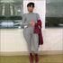 Plus Size Solid Color Zipper Stand-collar Slim Jumpsuits