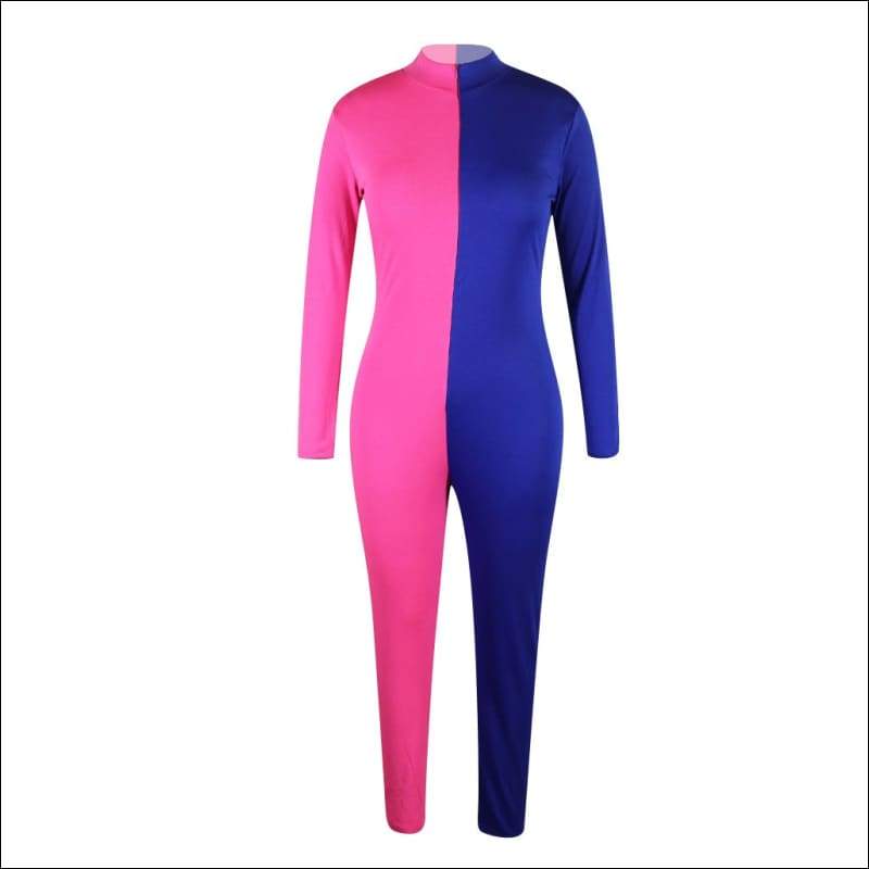 Plus Size Stand-collar Stitching Slim Jumpsuits - Jumpsuits