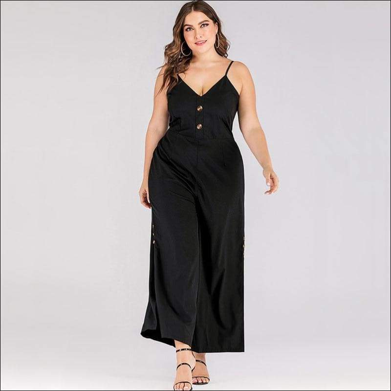 Plus Size V-neck Button Design Backless Sling Jumpsuits - XL
