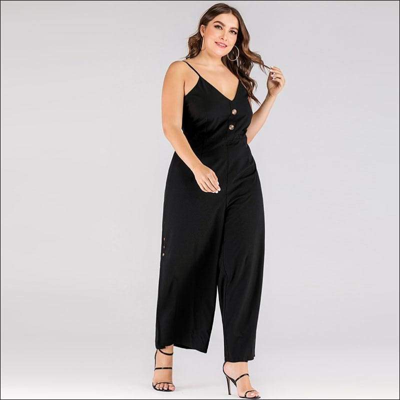 Plus Size V-neck Button Design Backless Sling Jumpsuits - 