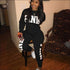 Plus Size Women Letter Print Long-sleeve Top And Pants Casual Two-piece Sets