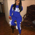 Plus Size Women Letter Print Long-sleeve Top And Pants Casual Two-piece Sets