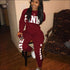 Plus Size Women Letter Print Long-sleeve Top And Pants Casual Two-piece Sets