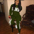 Plus Size Women Letter Print Long-sleeve Top And Pants Casual Two-piece Sets