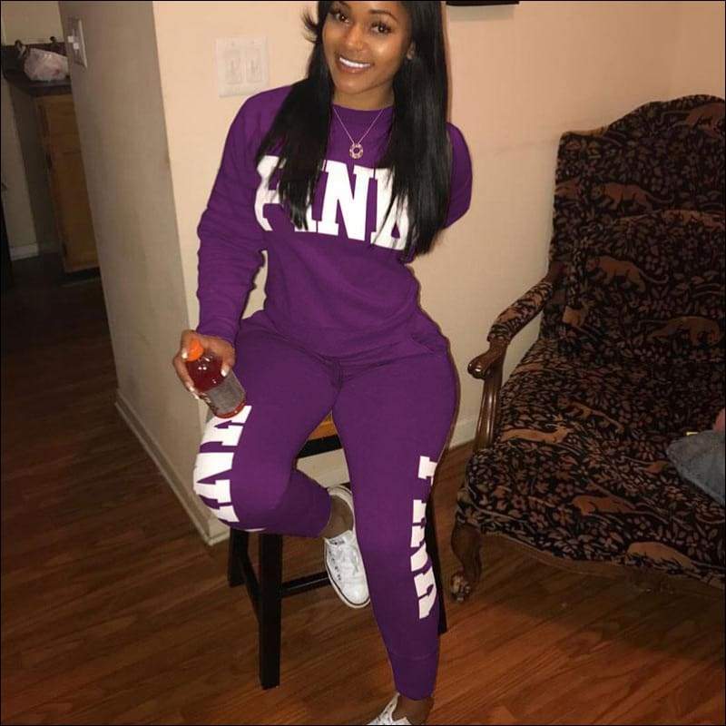 Plus Size Women Letter Print Long-sleeve Top And Pants 